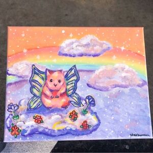 fairycore original painting, whimsical wall art, fairy hamster, glitter art